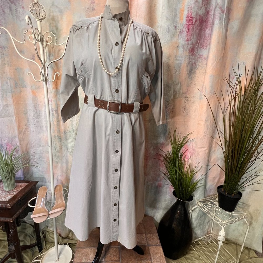 VTG 📌80s Button Down Dress with 3/4 Sleeves and Pockets